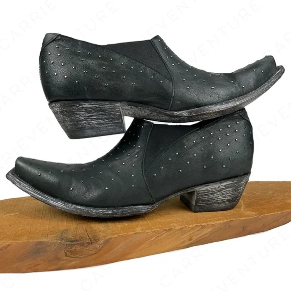 Old Gringo Black Leather Silver Studded Low Cut Ankle Cowboy Cowgirl Booties 8 - Picture 1 of 16